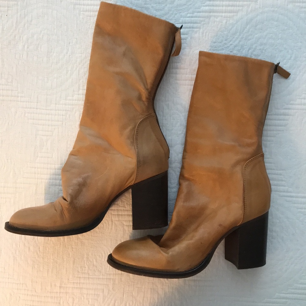 Free People Elle Camel Tan Buttery Leather Boots Bootie Block Heel 8 - Picture 8 of 17